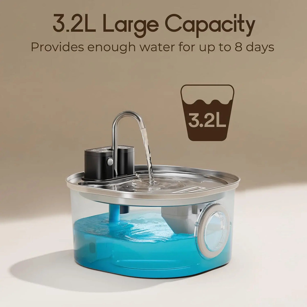 Cordless stainless steel cat water fountain – image 3