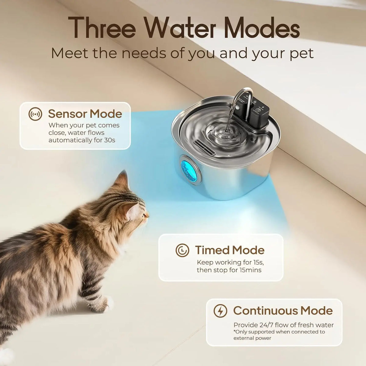 Cordless stainless steel cat water fountain – image 2