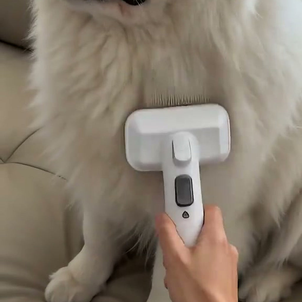 Deshedding brush head on a long coat