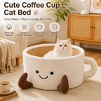 Cute Coffee Cup Cat Bed - soft material, scratch resistant, anti-tip base