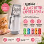 All-in-one litter scoop — fast and easy, clean hands, sealed disposal. Includes 5 starter bag rolls
